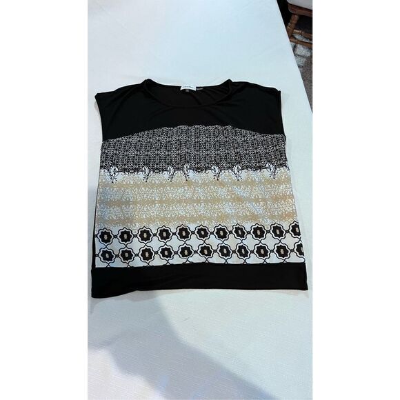 Calvin Klein Women's Sleeveless Top Shirt Patterned Stretch Black White Large - Picture 2 of 10